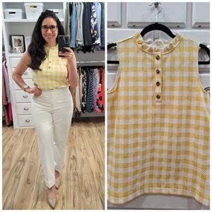 Ann Taylor Yellow and White Gingham Sleeveless Shell